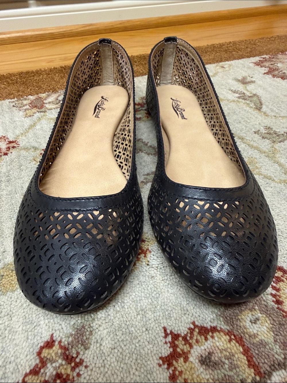 Lucky Brand Black Eastly style Laser-Cut Slip-On Flats